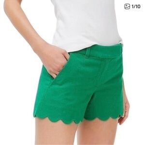J. Crew Emerald Green Scallop Hem High-Rise Shorts
